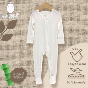 White 59 (NB-3m) Snugabit Ultra Soft Jelly Bamboo Easy Zip-Up Sleepsuit Romper 